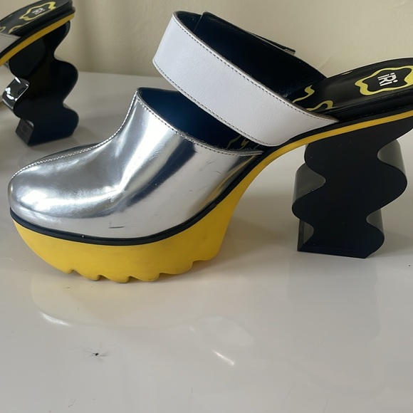 iRi Patent Leather silver, yellow and black Colorblock Mules size 39 shoe bag - Picture 8 of 11
